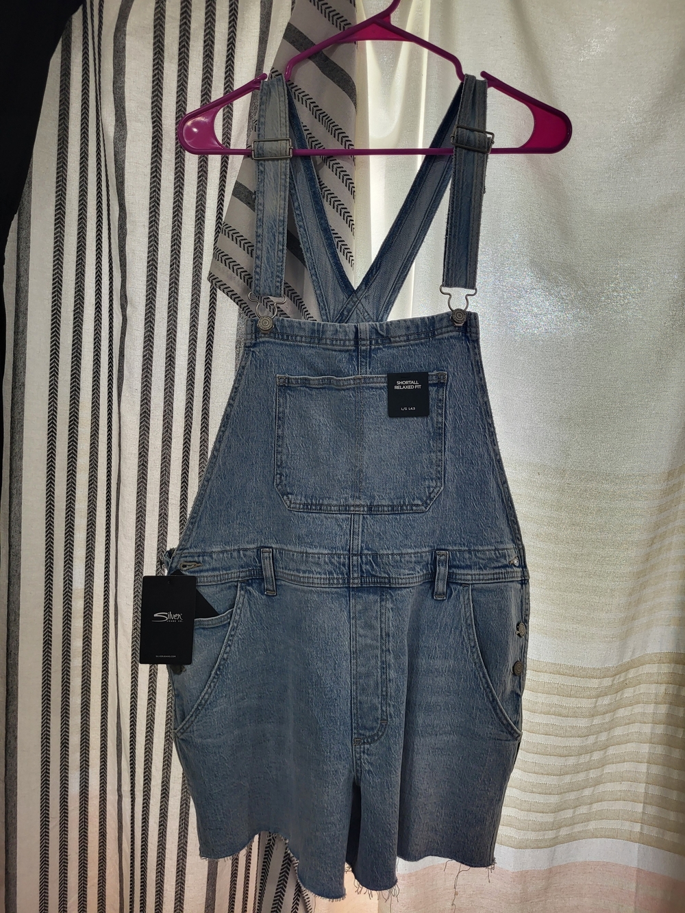 Silver Denim Overall Shorts